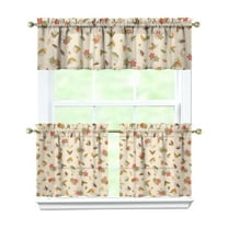 Rod Pocket Kitchen Curtain Set 3-Piece, 27.5x36 Inch Valance & Tier Drapes, Polyester Pongee Cafe Curtains for Living Room, Bathroom, Farmhouse Rustic Country Window Treatments.