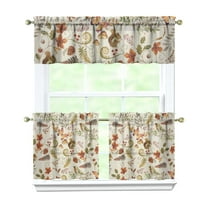 Rod Pocket Kitchen Curtain Set 3-Piece, 27.5x36 Inch Valance & Tier Drapes, Polyester Pongee Cafe Curtains for Living Room, Bathroom, Farmhouse Rustic Country Window Treatments.