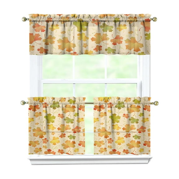 Rod Pocket Kitchen Curtain Set 3-Piece, 27.5x36 Inch Valance & Tier Drapes, Polyester Pongee Cafe Curtains for Living Room, Bathroom, Farmhouse Rustic Country Window Treatments.