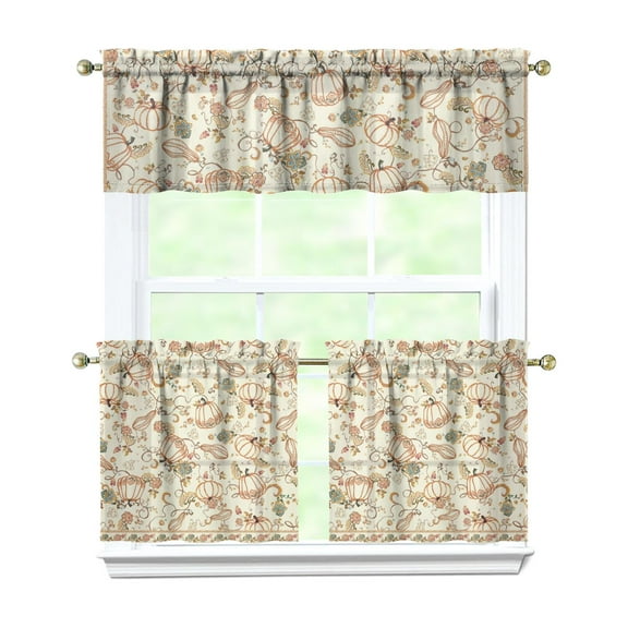 Rod Pocket Kitchen Curtain Set 3-Piece, 27.5x36 Inch Valance & Tier Drapes, Polyester Pongee Cafe Curtains for Living Room, Bathroom, Farmhouse Rustic Country Window Treatments.