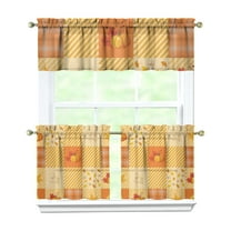 Rod Pocket Kitchen Curtain Set 3-Piece, 27.5x36 Inch Valance & Tier Drapes, Polyester Pongee Cafe Curtains for Living Room, Bathroom, Farmhouse Rustic Country Window Treatments.