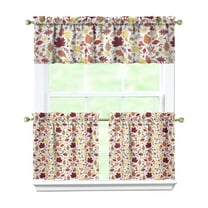 Rod Pocket Kitchen Curtain Set 3-Piece, 27.5x36 Inch Valance & Tier Drapes, Polyester Pongee Cafe Curtains for Living Room, Bathroom, Farmhouse Rustic Country Window Treatments.