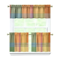 Rod Pocket Kitchen Curtain Set 3-Piece, 27.5x36 Inch Valance & Tier Drapes, Polyester Pongee Cafe Curtains for Living Room, Bathroom, Farmhouse Rustic Country Window Treatments.