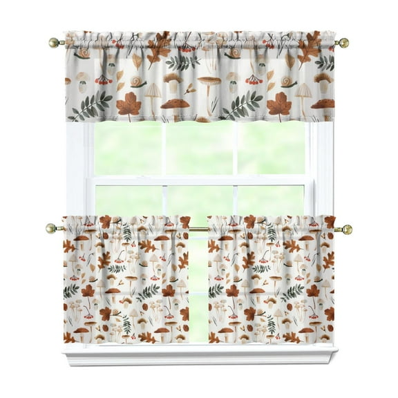 Rod Pocket Kitchen Curtain Set 3-Piece, 27.5x36 Inch Valance & Tier Drapes, Polyester Pongee Cafe Curtains for Living Room, Bathroom, Farmhouse Rustic Country Window Treatments.