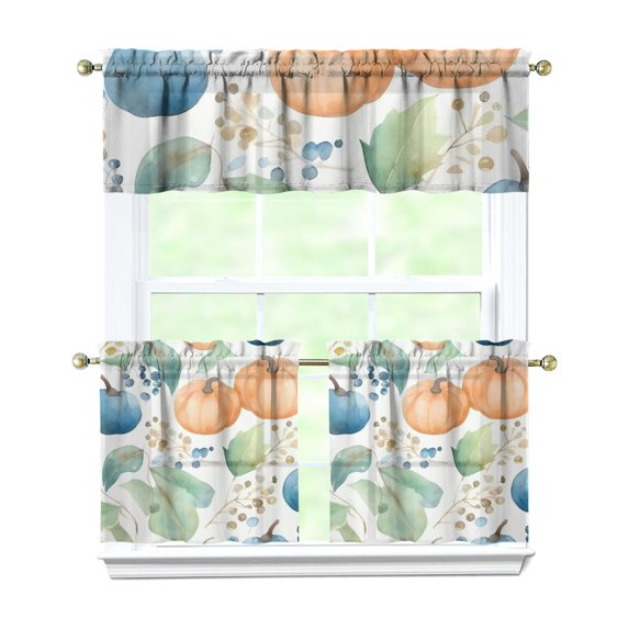 Rod Pocket Kitchen Curtain Set 3-Piece, 27.5x36 Inch Valance & Tier Drapes, Polyester Pongee Cafe Curtains for Living Room, Bathroom, Farmhouse Rustic Country Window Treatments.