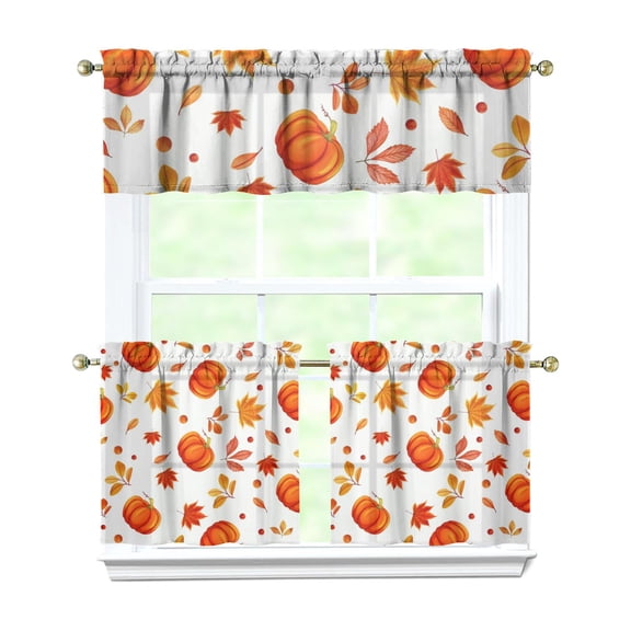 Rod Pocket Kitchen Curtain Set 3-Piece, 27.5x36 Inch Valance & Tier Drapes, Polyester Pongee Cafe Curtains for Living Room, Bathroom, Farmhouse Rustic Country Window Treatments.