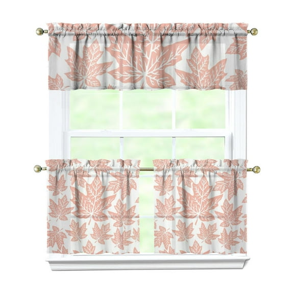 Rod Pocket Kitchen Curtain Set 3-Piece, 27.5x36 Inch Valance & Tier Drapes, Polyester Pongee Cafe Curtains for Living Room, Bathroom, Farmhouse Rustic Country Window Treatments.