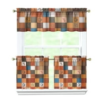 Rod Pocket Kitchen Curtain Set 3-Piece, 27.5x36 Inch Valance & Tier Drapes, Polyester Pongee Cafe Curtains for Living Room, Bathroom, Farmhouse Rustic Country Window Treatments.