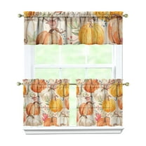 Rod Pocket Kitchen Curtain Set 3-Piece, 27.5x36 Inch Valance & Tier Drapes, Polyester Pongee Cafe Curtains for Living Room, Bathroom, Farmhouse Rustic Country Window Treatments.