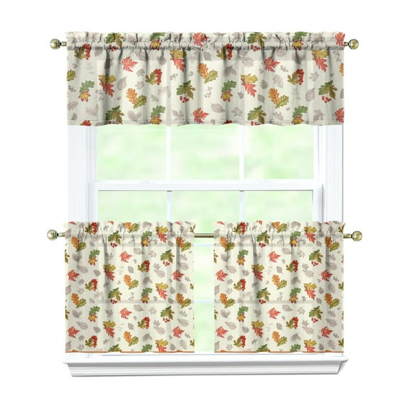 Rod Pocket Kitchen Curtain Set 3-Piece, 27.5x36 Inch Valance & Tier Drapes, Polyester Pongee Cafe Curtains for Living Room, Bathroom, Farmhouse Rustic Country Window Treatments.