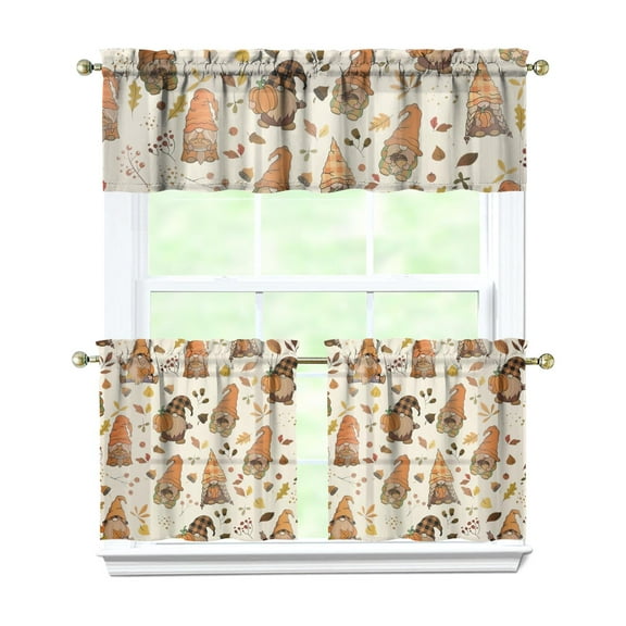 Rod Pocket Kitchen Curtain Set 3-Piece, 27.5x36 Inch Valance & Tier Drapes, Polyester Pongee Cafe Curtains for Living Room, Bathroom, Farmhouse Rustic Country Window Treatments.