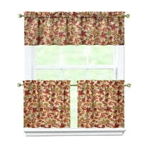 Rod Pocket Kitchen Curtain Set 3-Piece, 27.5x36 Inch Valance & Tier Drapes, Polyester Pongee Cafe Curtains for Living Room, Bathroom, Farmhouse Rustic Country Window Treatments.