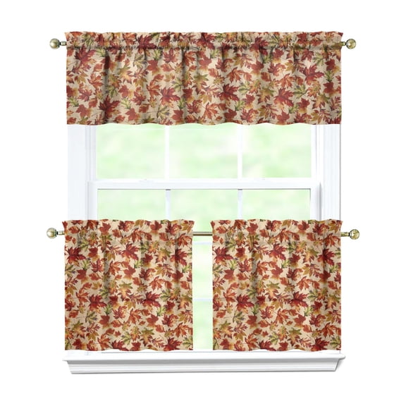 Rod Pocket Kitchen Curtain Set 3-Piece, 27.5x36 Inch Valance & Tier Drapes, Polyester Pongee Cafe Curtains for Living Room, Bathroom, Farmhouse Rustic Country Window Treatments.