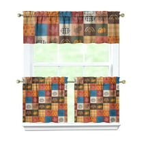 Rod Pocket Kitchen Curtain Set 3-Piece, 27.5x36 Inch Valance & Tier Drapes, Polyester Pongee Cafe Curtains for Living Room, Bathroom, Farmhouse Rustic Country Window Treatments.