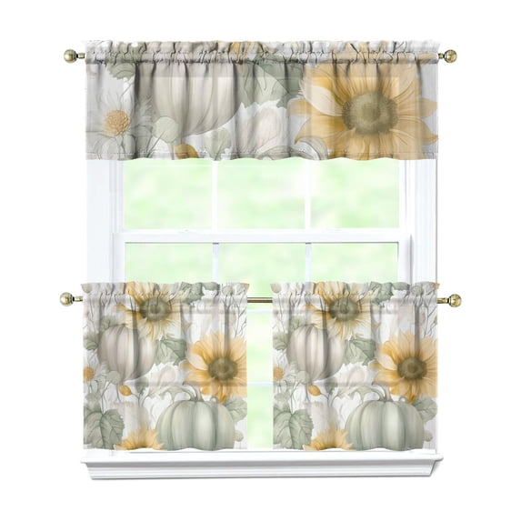 Rod Pocket Kitchen Curtain Set 3-Piece, 27.5x36 Inch Valance & Tier Drapes, Polyester Pongee Cafe Curtains for Living Room, Bathroom, Farmhouse Rustic Country Window Treatments.