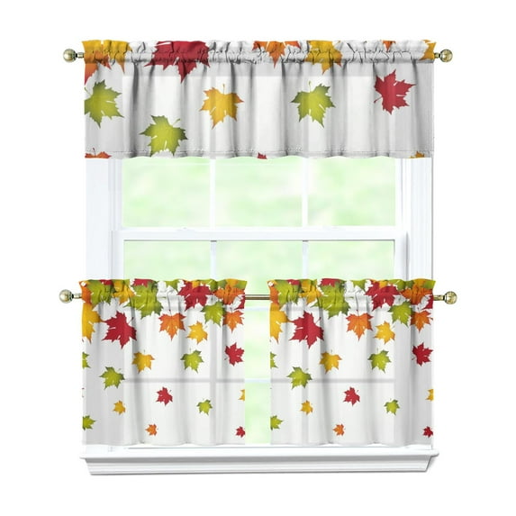 Rod Pocket Kitchen Curtain Set 3-Piece, 27.5x36 Inch Valance & Tier Drapes, Polyester Pongee Cafe Curtains for Living Room, Bathroom, Farmhouse Rustic Country Window Treatments.