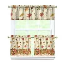 Rod Pocket Kitchen Curtain Set 3-Piece, 27.5x36 Inch Valance & Tier Drapes, Polyester Pongee Cafe Curtains for Living Room, Bathroom, Farmhouse Rustic Country Window Treatments.