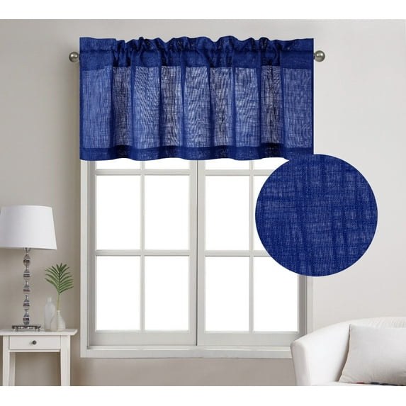 Rod Pocket Linen Texture Semi Sheer Window Treatment Curtain Valance (18" Long, Royal Blue)