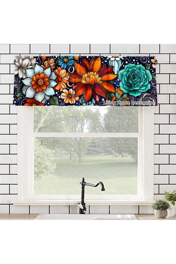 Rod Pocket Polyester kitchen Curtain Valances for Windows With Vibrant Floral Design For Indoor Living Room Bedroom Kitchen Decoration 54x18 inch