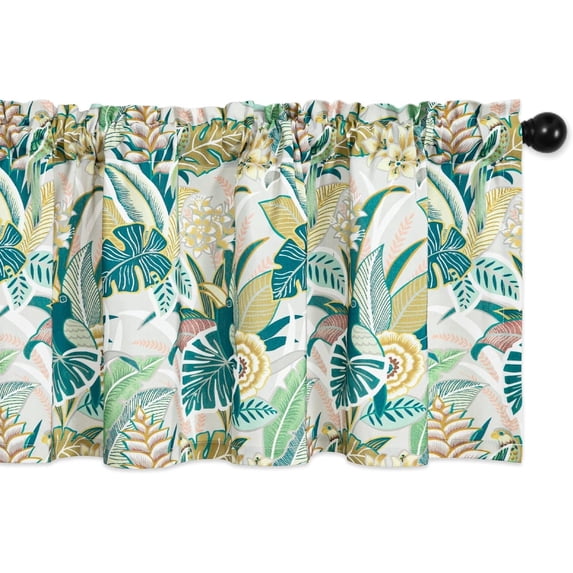 Rod Pocket Printed Valance for Kitchen, Green Plant Collection Nature Theme Linen Textured Small Window Drapes for Bathroom Kid''s Room, 52 x 18 Inches, 1 Panel