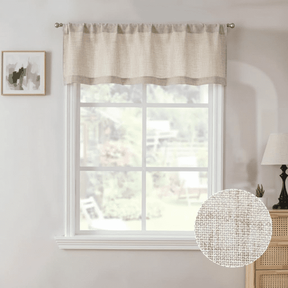 Rod Pocket Semi Sheer Linen Valance for Bedroom or Living Room, Light Filtering Natural Burlap Drape, 54 x 16 Inches Long, Set of 1 Panel