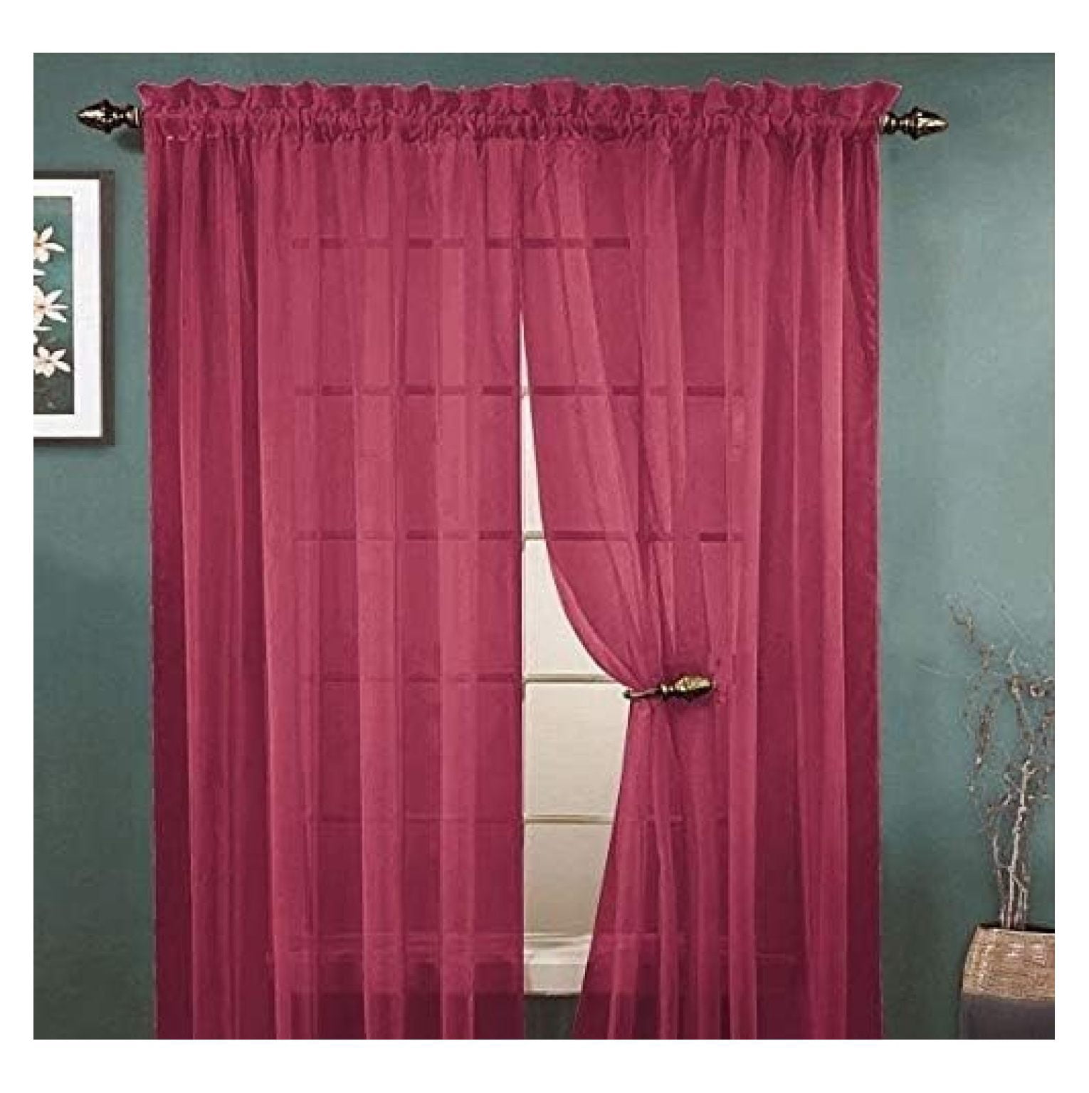Rod Pocket Sheer Voile Window Curtain Panels for Bedroom and Living Room Dining Room Patio Sliding Glass Door 84 inches Long, Set of 2 (Burgundy)