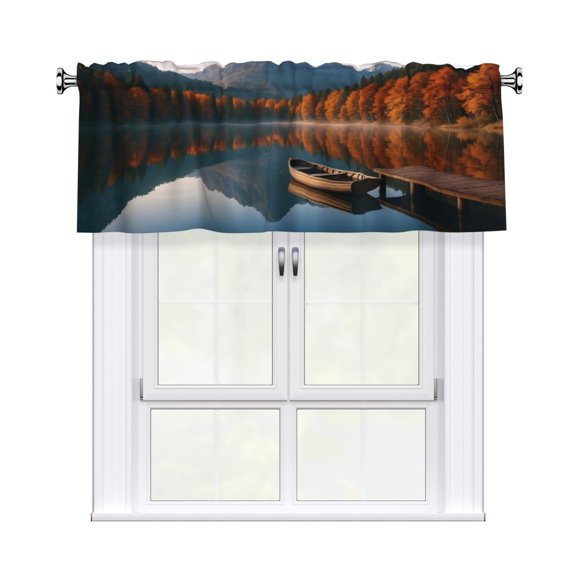 Rod Pocket Valance Curtain 54x18 Inch, Durable Light Filtering Window Topper For Kitchen Bathroom Laundry Studio Autumn Lake Reflection