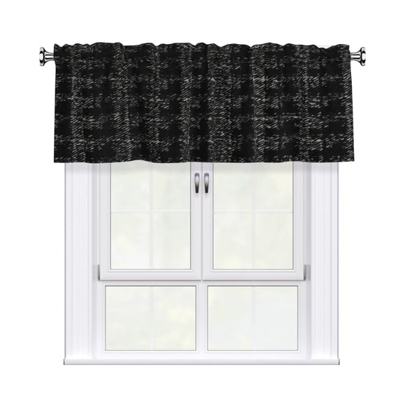 Rod Pocket Valance Curtain 54x18 Inch, Durable Light Filtering Window Topper For Kitchen Bathroom Laundry Studio Black Houndstooth Vintage Texture_2