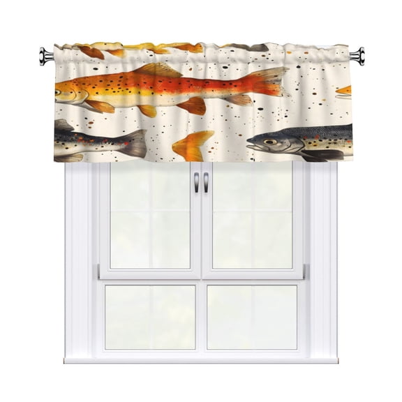 Rod Pocket Valance Curtain 54x18 Inch, Durable Light Filtering Window Topper For Kitchen Bathroom Laundry Studio Chic Fishes