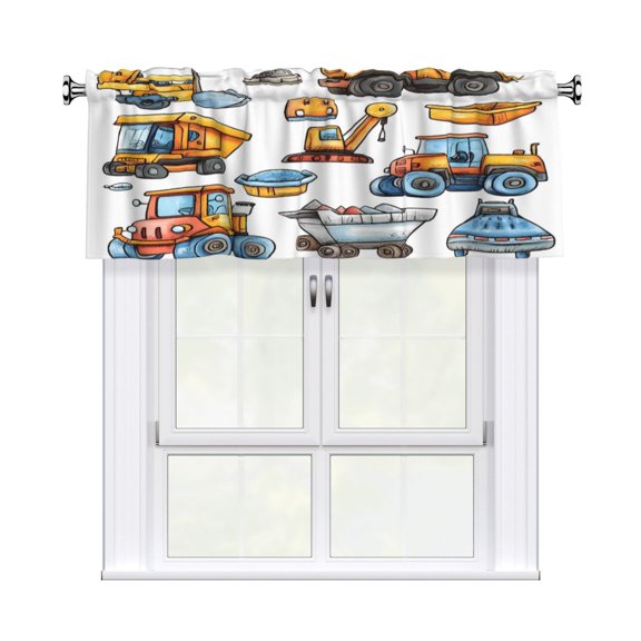 Rod Pocket Valance Curtain 54x18 Inch, Durable Light Filtering Window Topper For Kitchen Bathroom Laundry Studio Construction Engineering Vehicle (2)