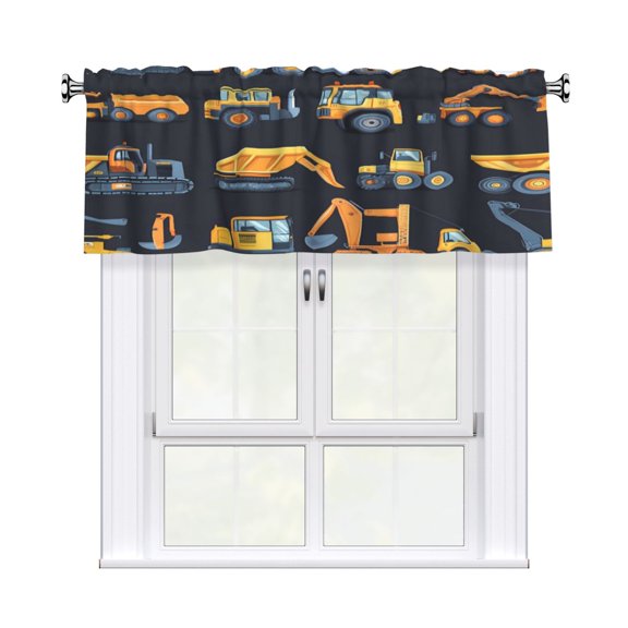 Rod Pocket Valance Curtain 54x18 Inch, Durable Light Filtering Window Topper For Kitchen Bathroom Laundry Studio Construction Engineering Vehicle