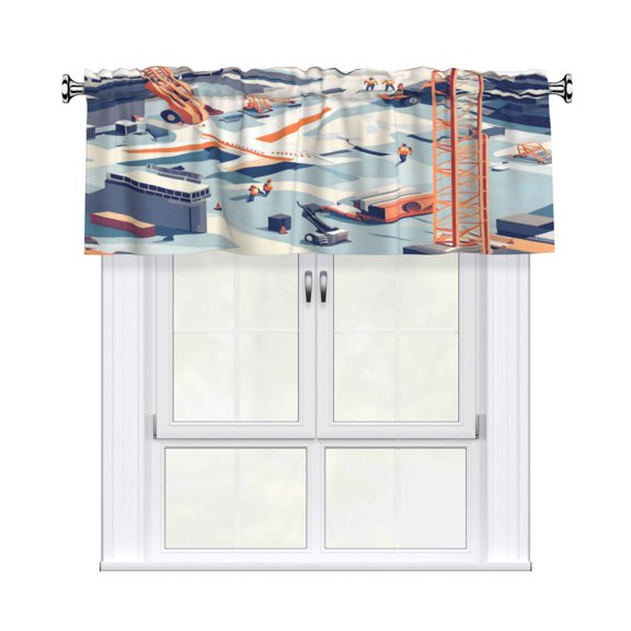 Rod Pocket Valance Curtain 54x18 Inch, Durable Light Filtering Window Topper For Kitchen Bathroom Laundry Studio Construction Site