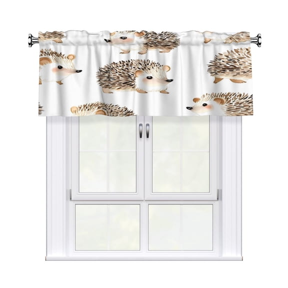 Rod Pocket Valance Curtain 54x18 Inch, Durable Light Filtering Window Topper For Kitchen Bathroom Laundry Studio Cute Hedgehog