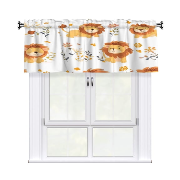 Rod Pocket Valance Curtain 54x18 Inch, Durable Light Filtering Window Topper For Kitchen Bathroom Laundry Studio Cute Little Lion