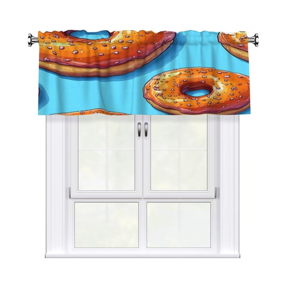 Rod Pocket Valance Curtain 54x18 Inch, Durable Light Filtering Window Topper For Kitchen Bathroom Laundry Studio Donut