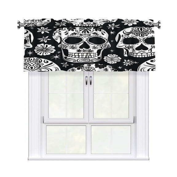 Rod Pocket Valance Curtain 54x18 Inch, Durable Light Filtering Window Topper For Kitchen Bathroom Laundry Studio Festive Cute Sugar Skulls (8)