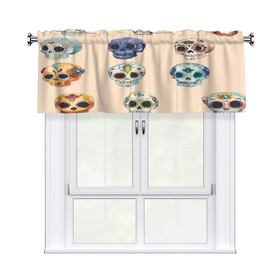 Rod Pocket Valance Curtain 54x18 Inch, Durable Light Filtering Window Topper For Kitchen Bathroom Laundry Studio Festive Cute Sugar Skulls (9)