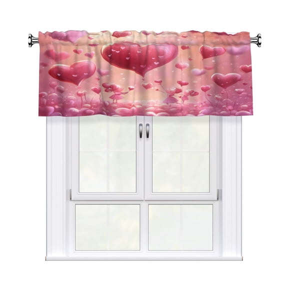 Rod Pocket Valance Curtain 54x18 Inch, Durable Light Filtering Window Topper For Kitchen Bathroom Laundry Studio Heart True Love Forever Valentine'S