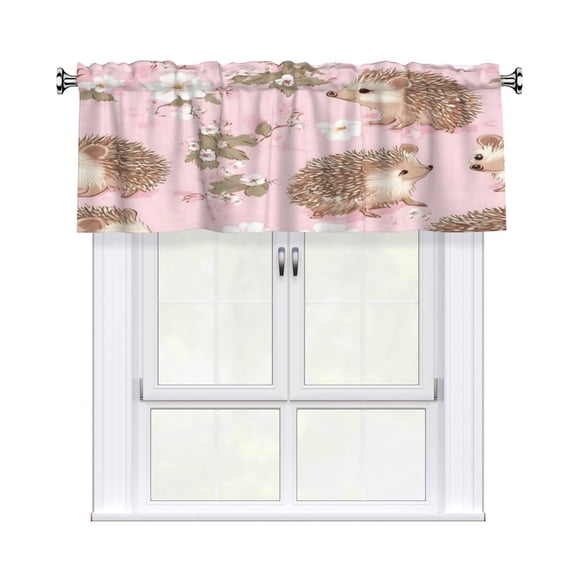Rod Pocket Valance Curtain 54x18 Inch, Durable Light Filtering Window Topper For Kitchen Bathroom Laundry Studio Hedgehog And Flower