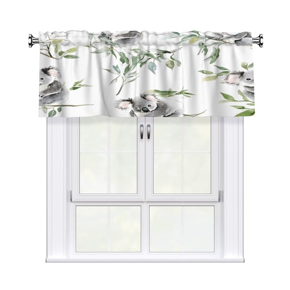 Rod Pocket Valance Curtain 54x18 Inch, Durable Light Filtering Window Topper For Kitchen Bathroom Laundry Studio Koala Tree Branches