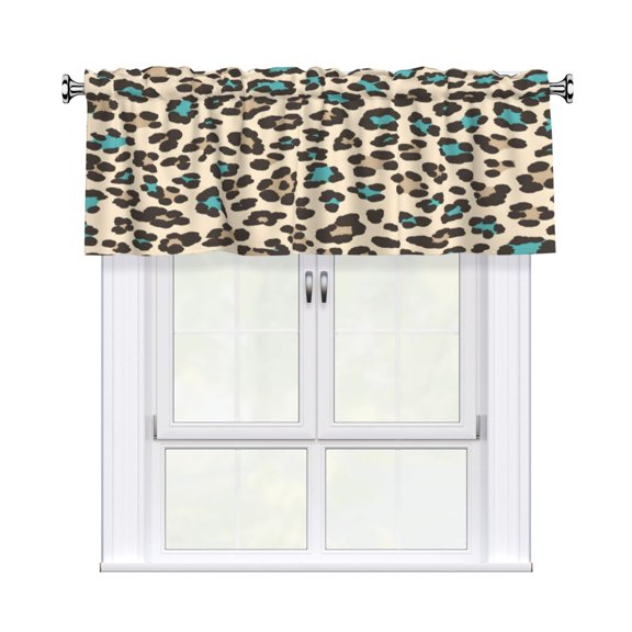 Rod Pocket Valance Curtain 54x18 Inch, Durable Light Filtering Window Topper For Kitchen Bathroom Laundry Studio Leopard Print Style Paleturquoise_2