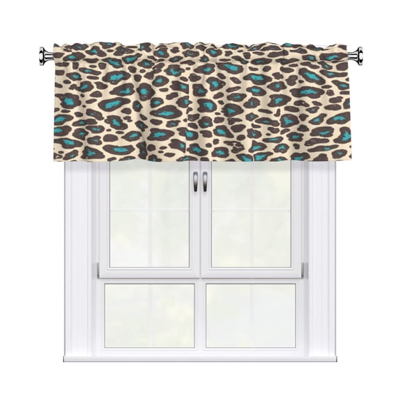 Rod Pocket Valance Curtain 54x18 Inch, Durable Light Filtering Window Topper For Kitchen Bathroom Laundry Studio Leopard Print Style Paleturquoise_4