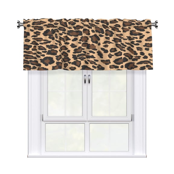 Rod Pocket Valance Curtain 54x18 Inch, Durable Light Filtering Window Topper For Kitchen Bathroom Laundry Studio Leopard Skin Print Style Darkgreen_4