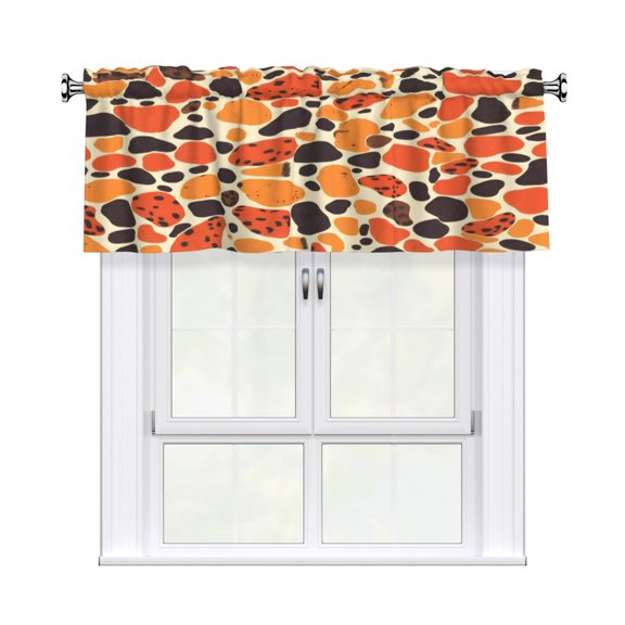 Rod Pocket Valance Curtain 54x18 Inch, Durable Light Filtering Window Topper For Kitchen Bathroom Laundry Studio Leopard Skin Print Style Orangered_3
