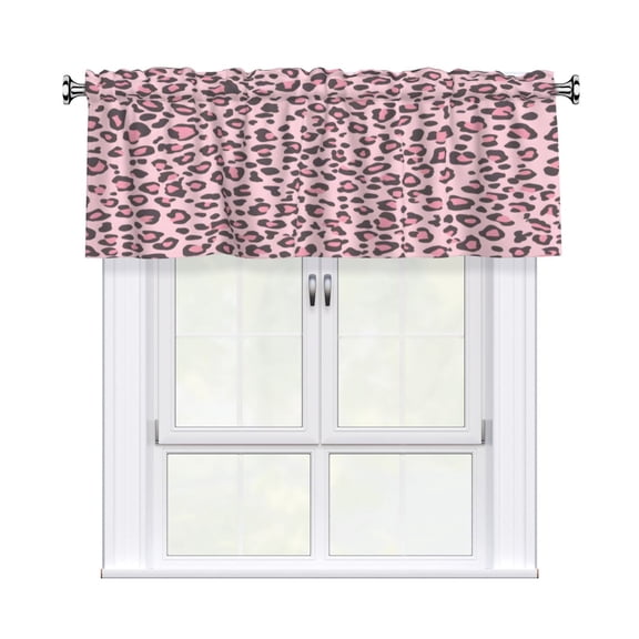 Rod Pocket Valance Curtain 54x18 Inch, Durable Light Filtering Window Topper For Kitchen Bathroom Laundry Studio Leopard Skin Print Style Pink_1