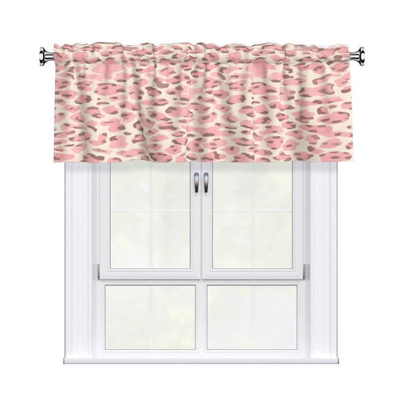 Rod Pocket Valance Curtain 54x18 Inch, Durable Light Filtering Window Topper For Kitchen Bathroom Laundry Studio Leopard Skin Print Style Pink_3