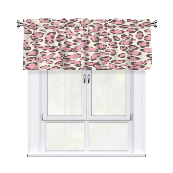 Rod Pocket Valance Curtain 54x18 Inch, Durable Light Filtering Window Topper For Kitchen Bathroom Laundry Studio Leopard Skin Print Style Pink_4