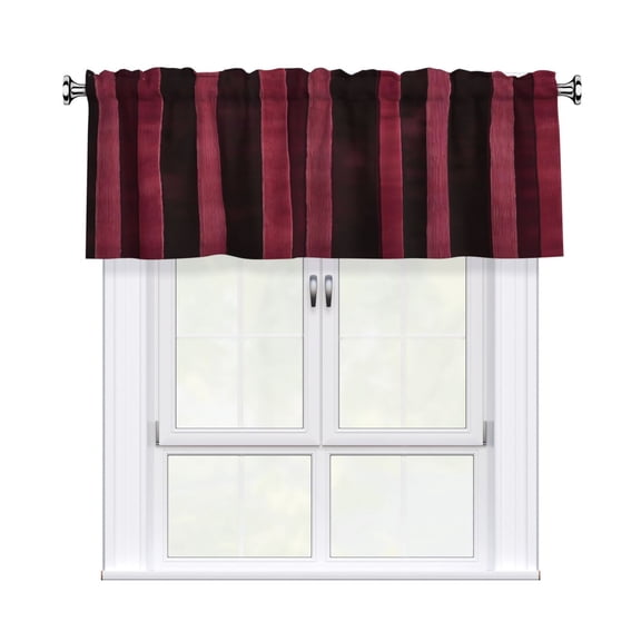 Rod Pocket Valance Curtain 54x18 Inch, Durable Light Filtering Window Topper For Kitchen Bathroom Laundry Studio Maroon Stripe_2