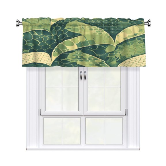 Rod Pocket Valance Curtain 54x18 Inch, Durable Light Filtering Window Topper For Kitchen Bathroom Laundry Studio Snake Skin Print Style Lightgreen_3