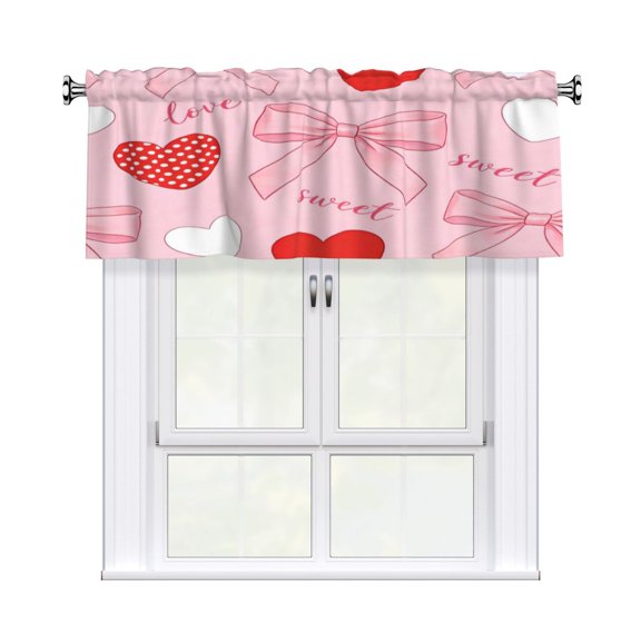 Rod Pocket Valance Curtain 54x18 Inch, Durable Light Filtering Window Topper For Kitchen Bathroom Laundry Studio Sweet Love Bow Heart (3)